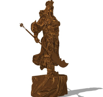 中式关羽雕塑su模型