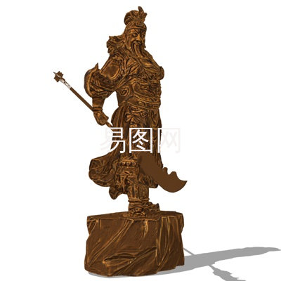 中式关羽雕塑su模型