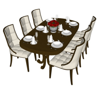 美式餐桌椅su模型