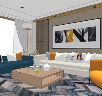 新中式客厅su模型