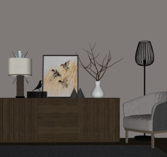 新中式端景柜su模型