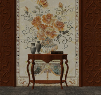 欧式端景柜su模型