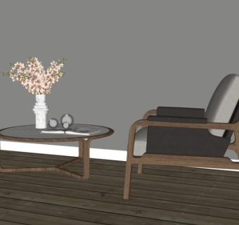新中式休闲桌椅su模型
