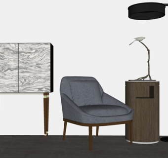 新中式休闲桌椅su模型