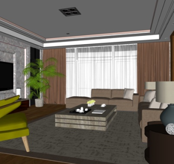 新中式客厅su模型