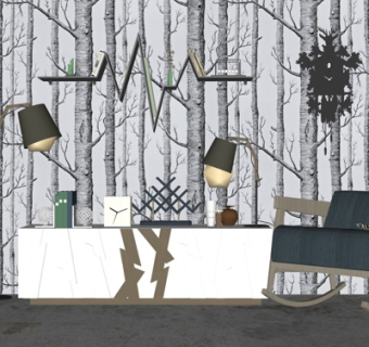 新中式端景柜su模型