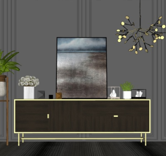 新中式端景柜su模型