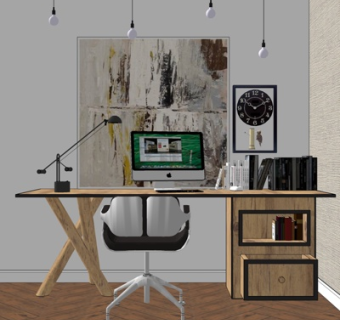 新中式书桌su模型