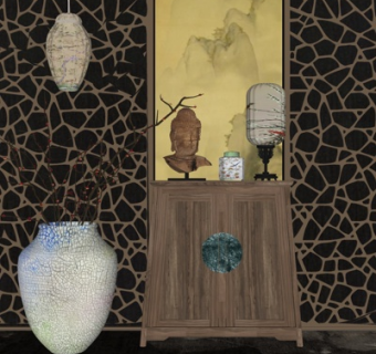 新中式端景柜su模型