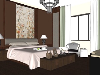 中式卧室su模型