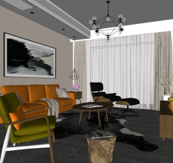 北欧客厅su模型