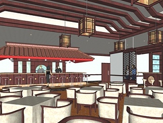 中式餐厅su模型