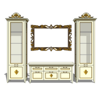 简欧电视柜su模型