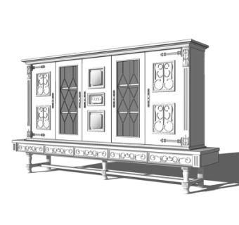 欧式实木酒柜su模型