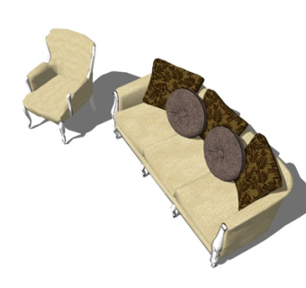 简欧多人沙发su模型