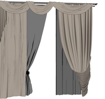 简欧窗帘su模型