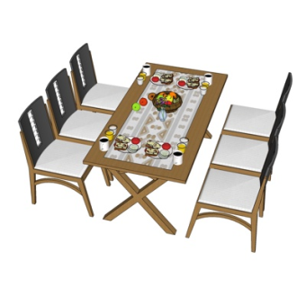 新中式餐桌椅su模型