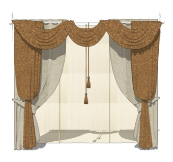 简欧窗帘su模型