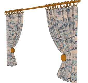 简欧窗帘su模型