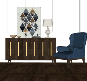 新中式端景柜su模型