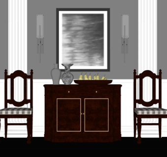 欧式端景柜su模型