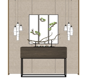 新中式端景柜su模型