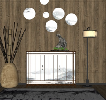 新中式端景柜su模型