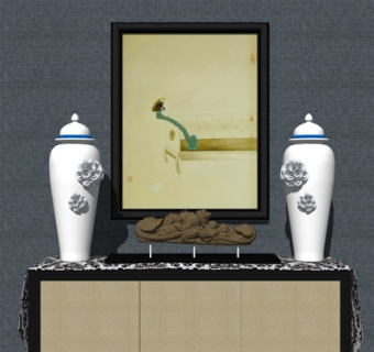 新中式端景柜su模型