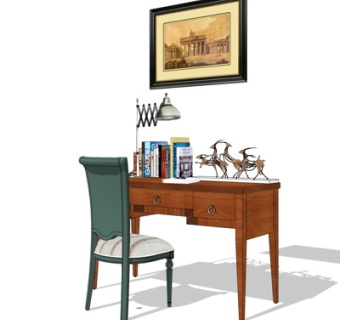 简欧书桌su模型