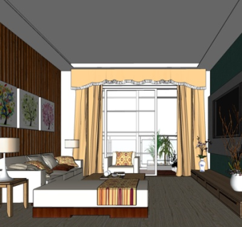 新中式客厅su模型