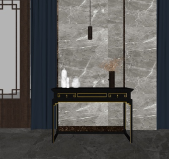 新中式端景柜su模型