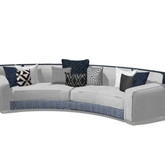 新中式弧形多人沙发su模型