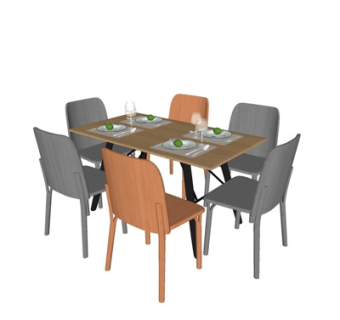 北欧实木餐桌椅su模型