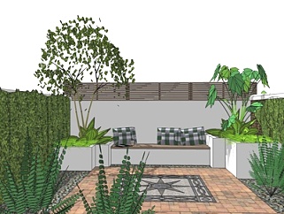 现代庭院花园su模型