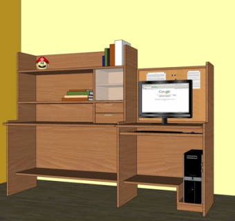 现代实木书桌su模型