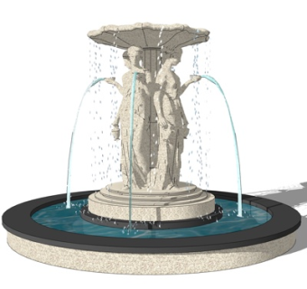 欧式雕塑喷泉小品su模型