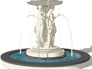 欧式雕塑喷泉小品su模型