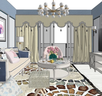 简欧客厅su模型