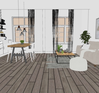 北欧简约客厅su模型