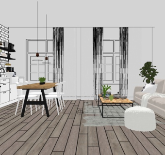 北欧简约客厅su模型