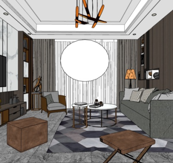 现代简约客厅su模型