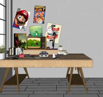 北欧实木书桌su模型