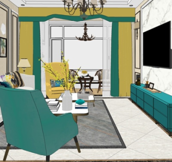 简欧轻奢客厅su模型