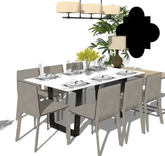 现代实木餐桌椅su模型