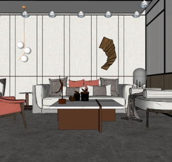 现代简约客厅su模型