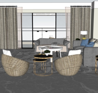 现代轻奢客厅su模型