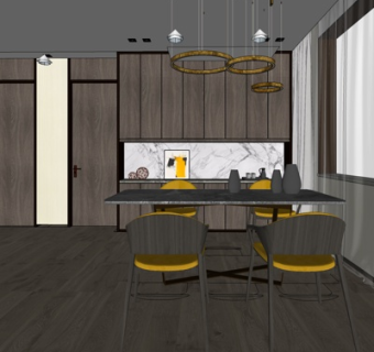 北欧餐实木餐桌椅su模型