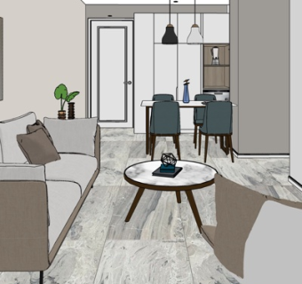 现代简约客餐厅su模型