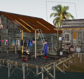 现代海边渔民木屋su模型