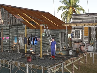 现代海边渔民木屋su模型